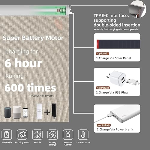 Miniatura 5 de Persianas motorizadas con control remoto Canisteo - Persiana inteligente automática para ventanas 100% opacas, persianas eléctricas funcionan con