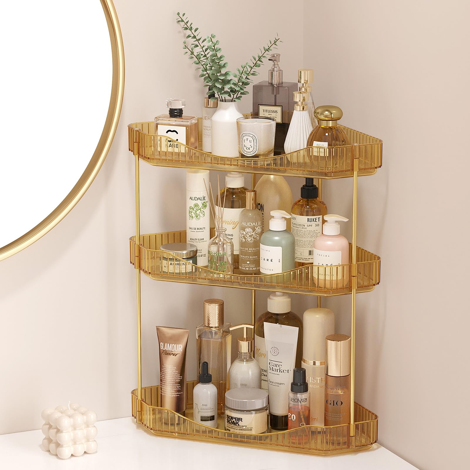 Lifewit 3 Tier Corner Bathroom Counter Organizers and Storage, Golden