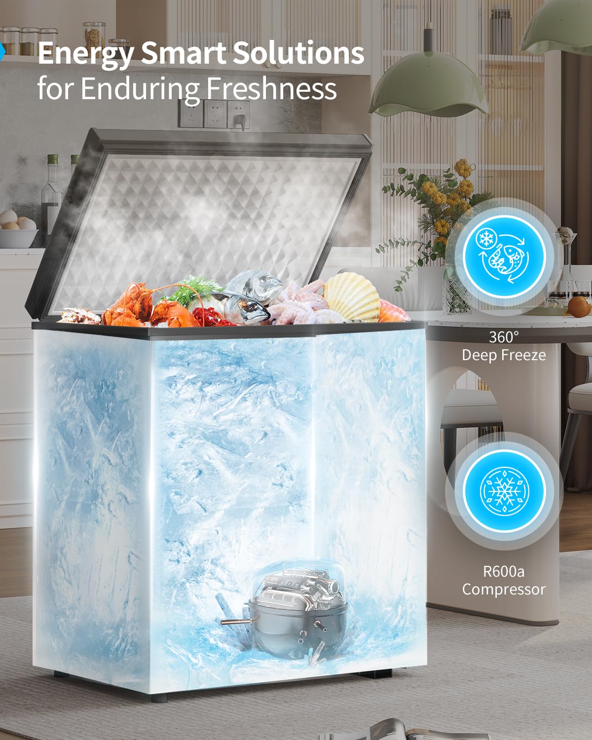 Tabu 7.0 Cubic Feet Chest Freezer,Top Opening Deep Freezer With Removable Basket, Freestanding Compact Chest Deep Freezer With 7 Level Adjustable Thermostat (Black, 7.0 Cu.Ft.) on Fridge.com - View 2