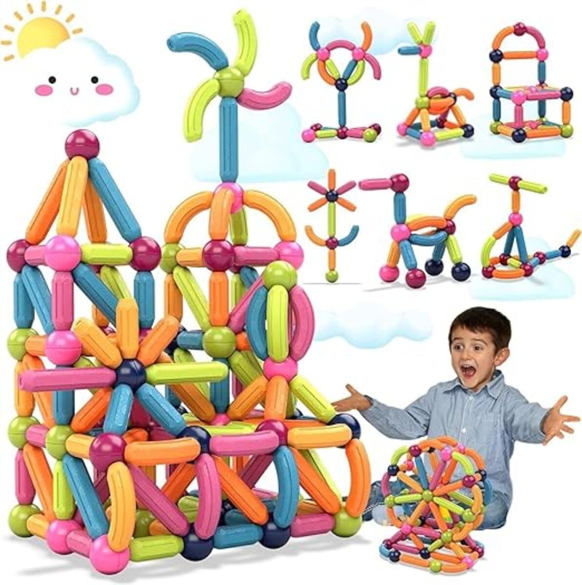 BABYLAMA Magnetic Sticks Building Blocks for Kids Toys for Girls | Magnetic Toys for Boys Age 3+ Year 4-14 Old | Educational Stem Learning Magnet Stick with Balls Game Set Multicolor, (25 Pcs)