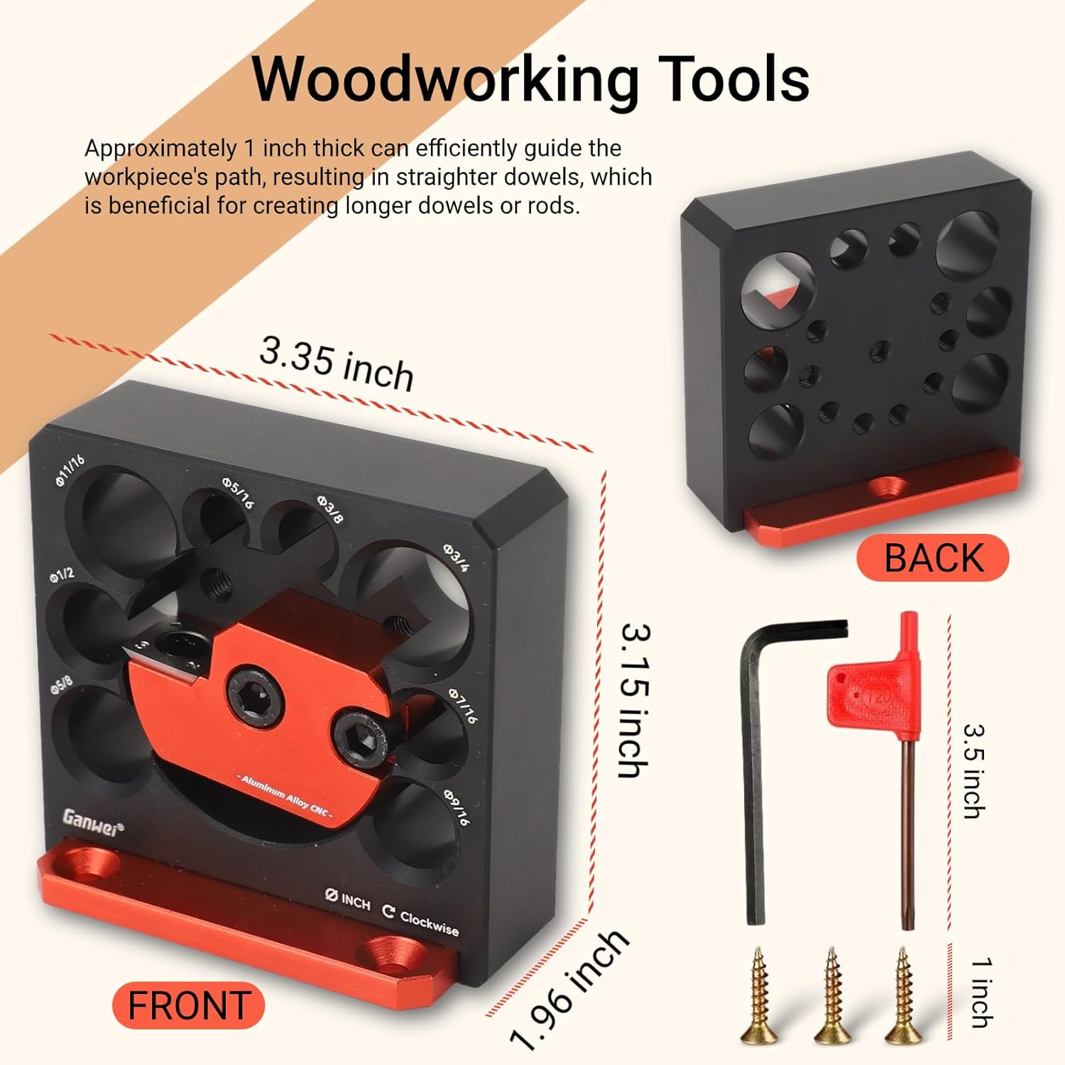 Dowel Maker Jig, 5/16, 3/8, 7/16, 1/2, 9/16, 5/8, 11/16, 3/4(in) Imperial Adjustable Dowel Cutter, Carbide Inserts Woodworking Round Rod Auxiliary Tool, Black 8 20mm Holes for Wooden Rods Sticks