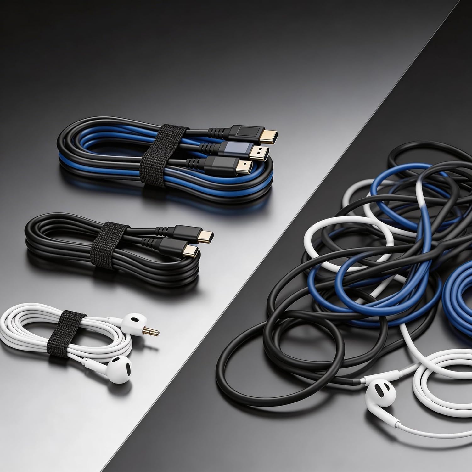 60Pcs Velcro Cable Ties Reusable 6" Cable Straps, Velcro strips Management for Cord, Adjustable Wire Organizer 3 Color