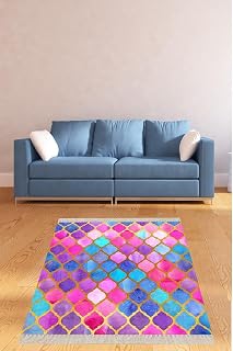Pelangi Renkli Damla Desenli Dijital Baskı Yıkanabilir Kaymaz Taban Leke Tutmaz Modern Salon Halısı Yolluk, Çok Renkli 160 x 350