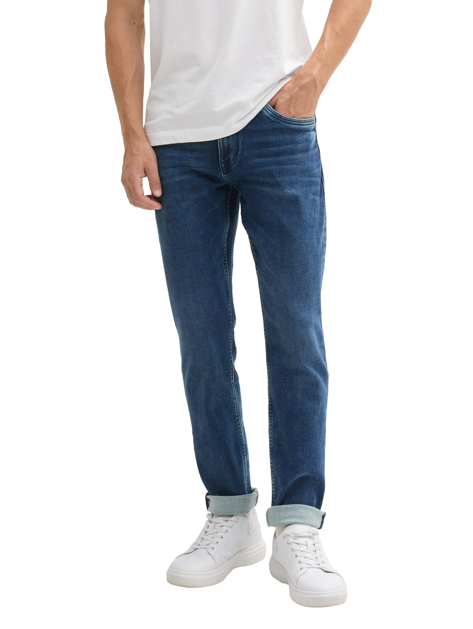 TOM TAILOR Herren Josh Regular Slim Jeans mit Stretch, 10120 - Used Dark Stone Blue Denim, 34/34