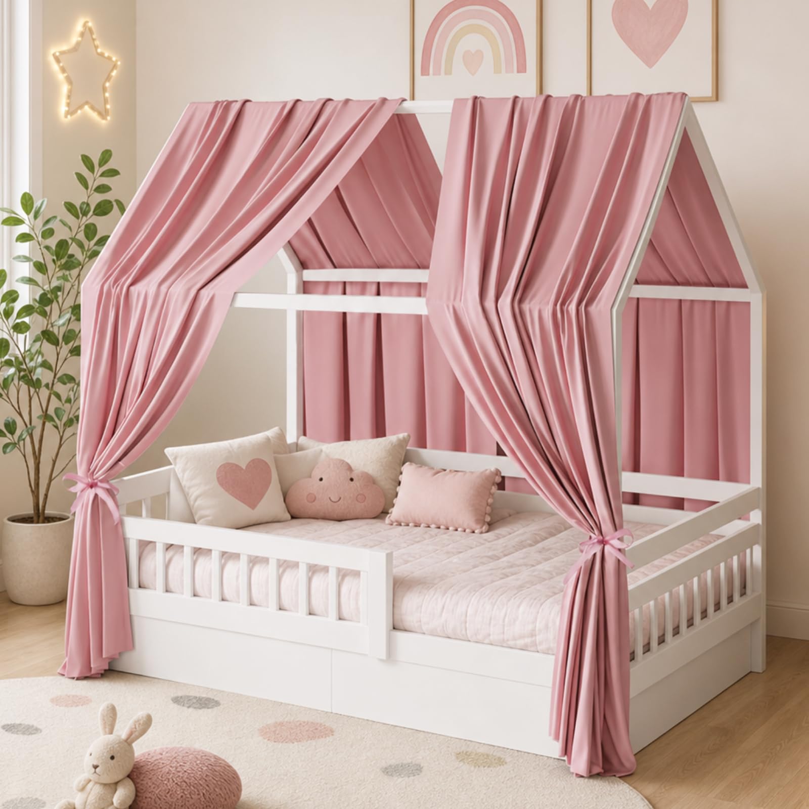 Betthimmel Hausbett aus Musselin 135x350cm Rosa 2er Pack