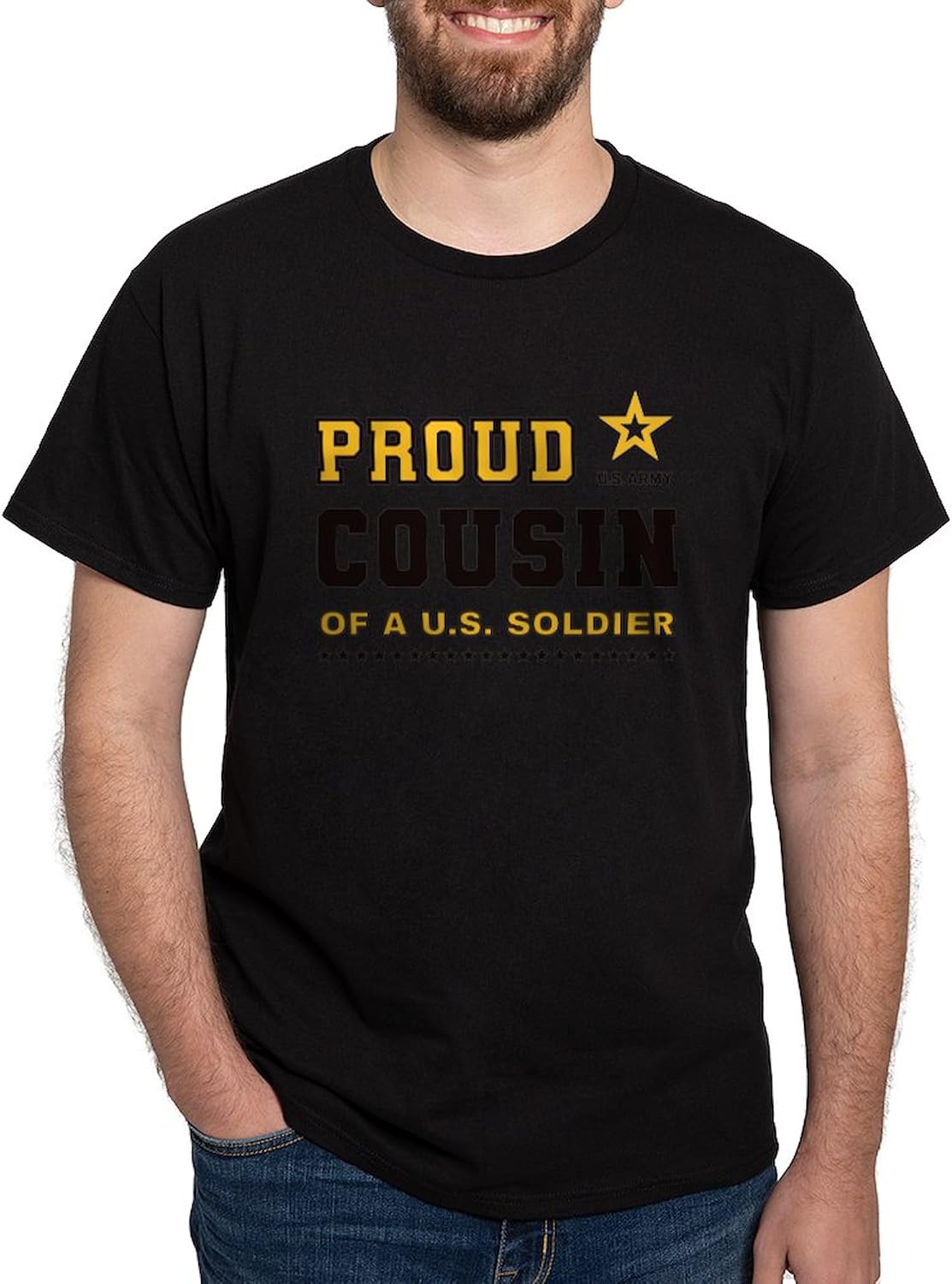 CafePress Proud Cousin of A Soldier Black and Gold T Shirt Men's 100% Cotton, Classic Graphic Dark T-Shirt