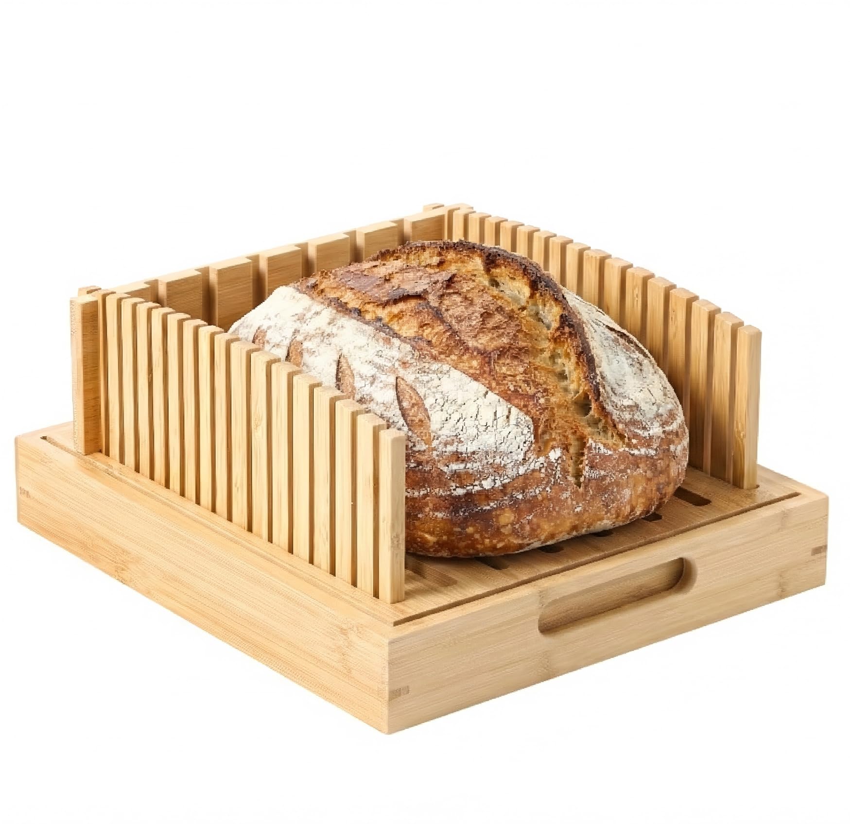 Photo 1 of 10.5" Bamboo Bread Slicer for Homemade Bread, Adjustable Sourdough Cutter Guide with Crumb Catcher Tray, Wooden Board for Round Loaves & Sandwich Slices