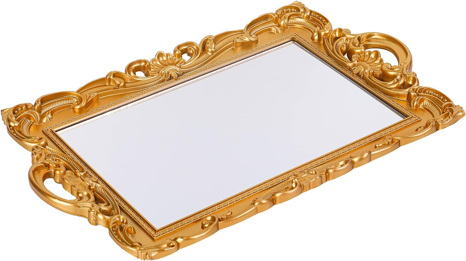 Sooyee Gold Decorative Tray,Bathroom Vanity Tray Decor, 15.3x9.8 Mirror Serving Tray with Handle for Dessert Table,Coffee Table,Vanity,Home Decor