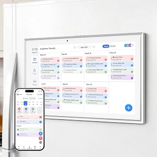 JSUSOU 15.6 Inch Digital Smart Calendar Touchscreen Fridge Wall Mount Planner Syncs Google iCloud Outlook White