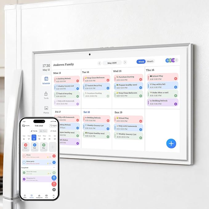15.6 Inch Smart Digital Calendar for Fridge & Wall Touch Screen, Magnetic Refrigerator Mount, White