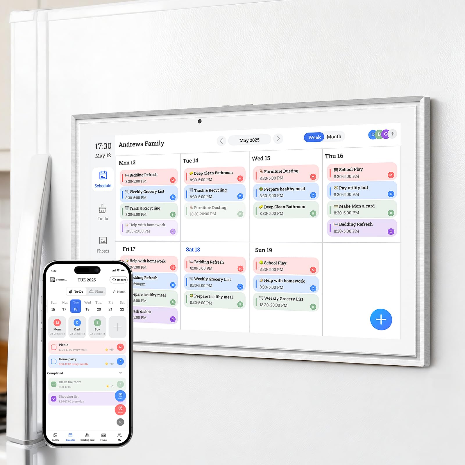 JSUSOU 15 6 Inch Smart Digital Calendar with FREE APP for Fridge Wall Touch Screen Magnetic Refrigerator Mount