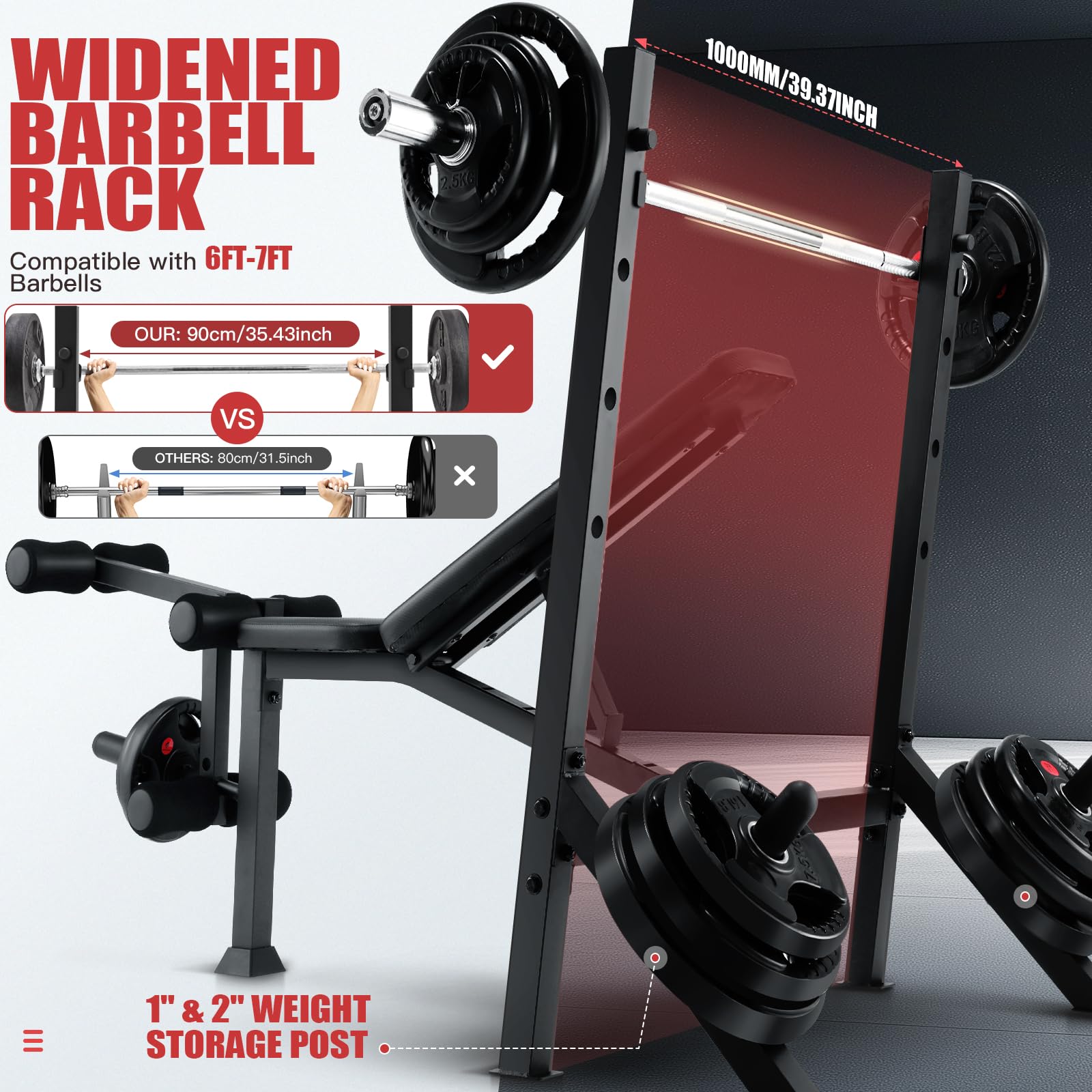 900LBS Weight Bench Set with Squat Rack, Adjustable Bench Press Set with Leg Extension and Leg Curl, Flat Incline Decline Workout Bench for Home Gym Full Body Strength Training