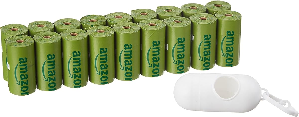 Bolsas premium para caca de perro a prueba de fugas con dispensador y clip para correa, aroma a pepino, 13" x 9", 270 unidades (18 rollos de 15)