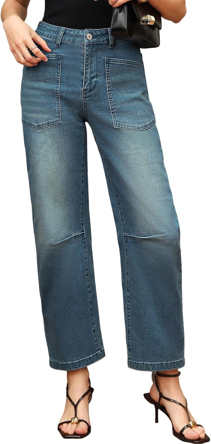 EVALESS Womens Baggy Barrel Jeans High Waisted Wide Leg Boyfriend Denim Ankle Pants - Image 5