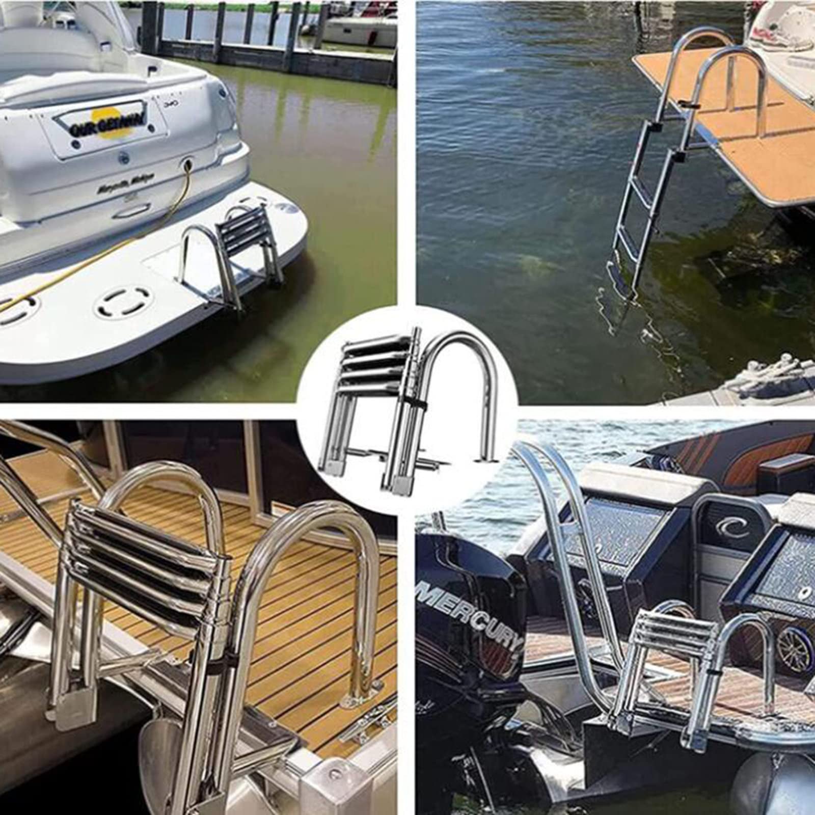 Scaletta Pieghevole per Barca Assistita,Scala per Barca Telescopica in Acciaio Inossidabile 316 A 4 Sezioni,Scaletta Piscina,per Yacht,Barche da Pesca,Pontoni,Motoscafi