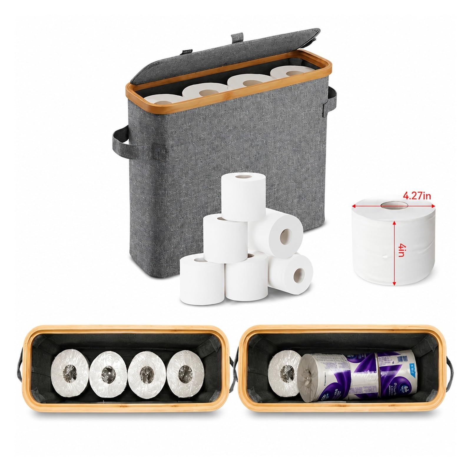HLTYGWX Portarrollos de Papel higiénico, Soporte de Papel higiénico de bambú con Tapa, para baño