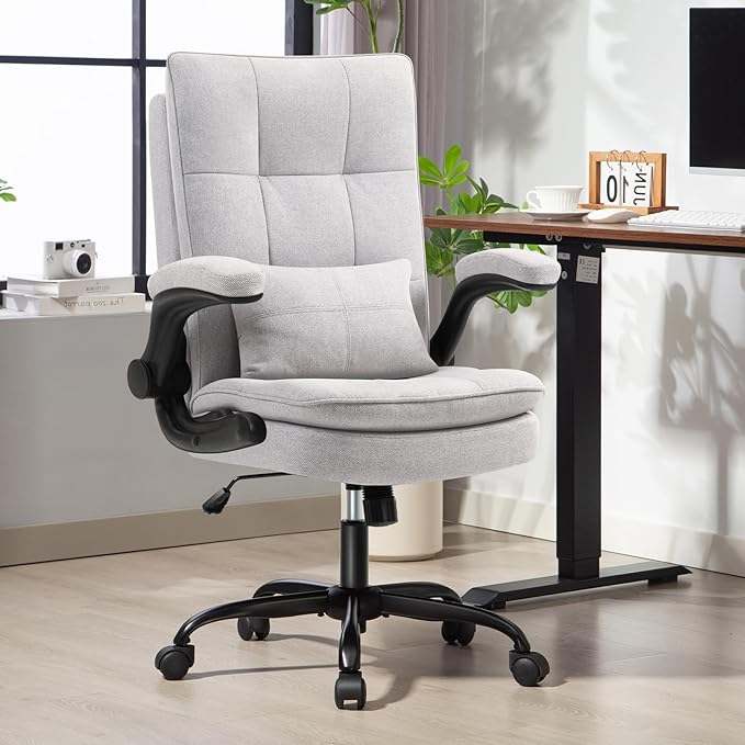 Ergonomischer Schreibtischstuhl, Atmungsaktiver Stoff & Hohe R&uuml;ckenlehne , H&ouml;henverstellbar & Wippfunktion mit Rollen + viele Farben