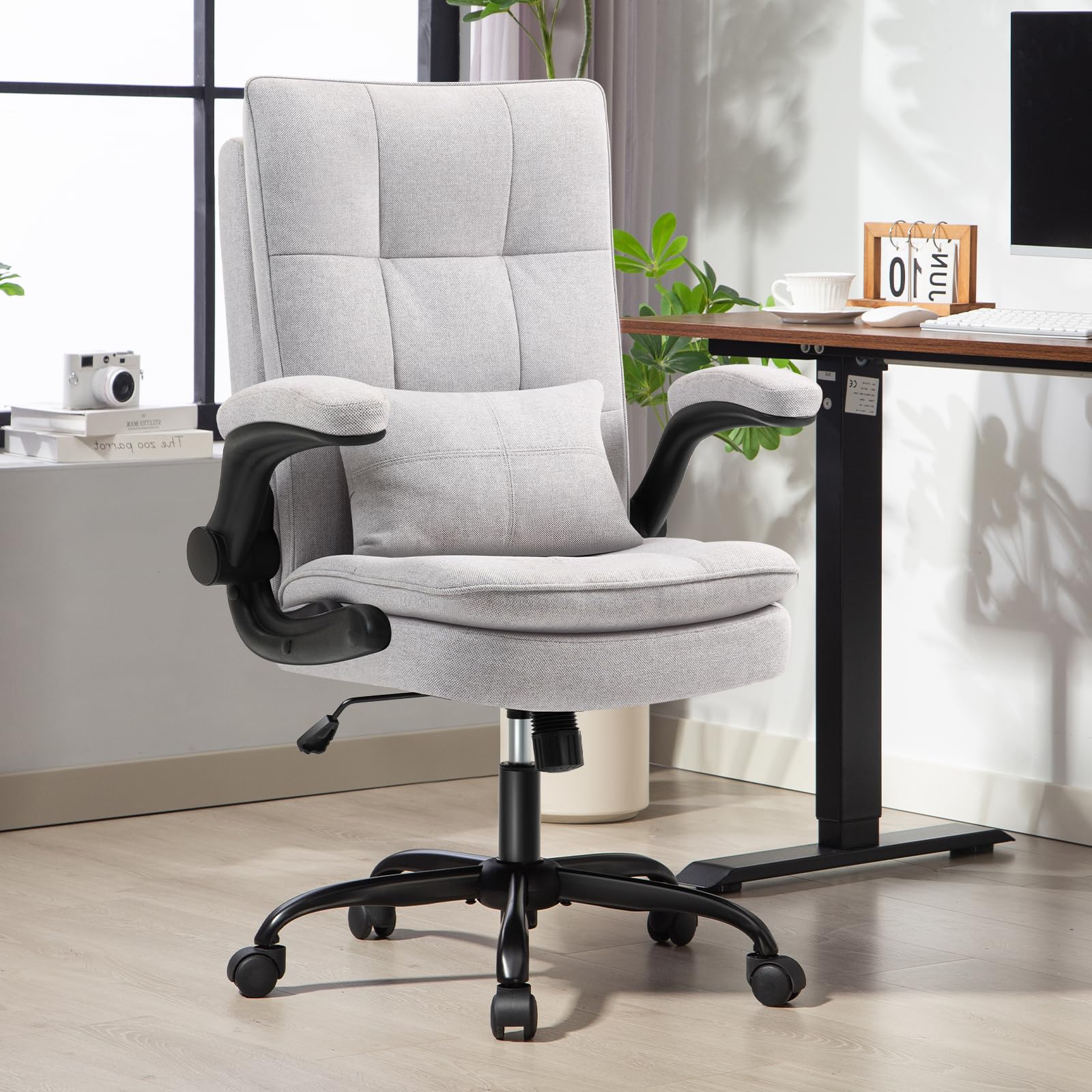 Bürostuhl Ergonomisch [TESTSIEGER] Schreibtischstuhl | Atmungsaktiver Stoff & Hohe Rückenlehne | Höhenverstellbar & Wippfunktion | Chefsessel 150 Kg | Drehstuhl Mit Rollen | PC Stuhl Grau