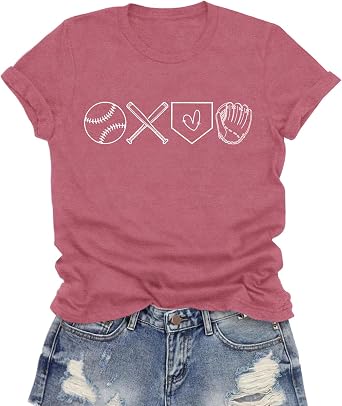Womens Baseball Mom Shirts Baseball T-Shirt Funny Game Day Tee Tops