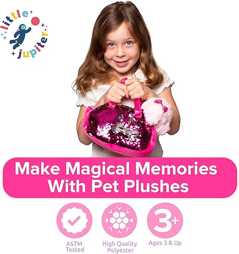 Miniatura 2 de Little Jupiter Juego de transportador de mascotas de felpa para perros con bolso con lentejuelas reversibles y dije  Cachorro de peluche Labradoodle