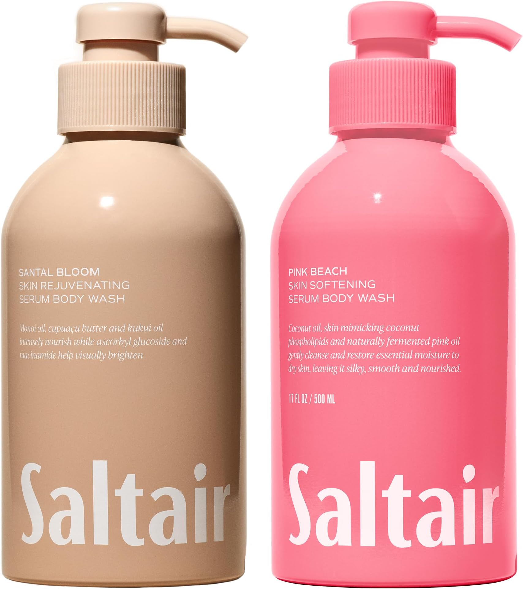 Saltair Body Wash, Signature Scents 2-Pack. Moisturizing Body Cleanser with Monoi Oil and Cupuacu Butter. Luxury Shower Gel for Women and Men. Vegan, Cruelty-Free, Paraben-Free. 2x 17oz Pump Bottles