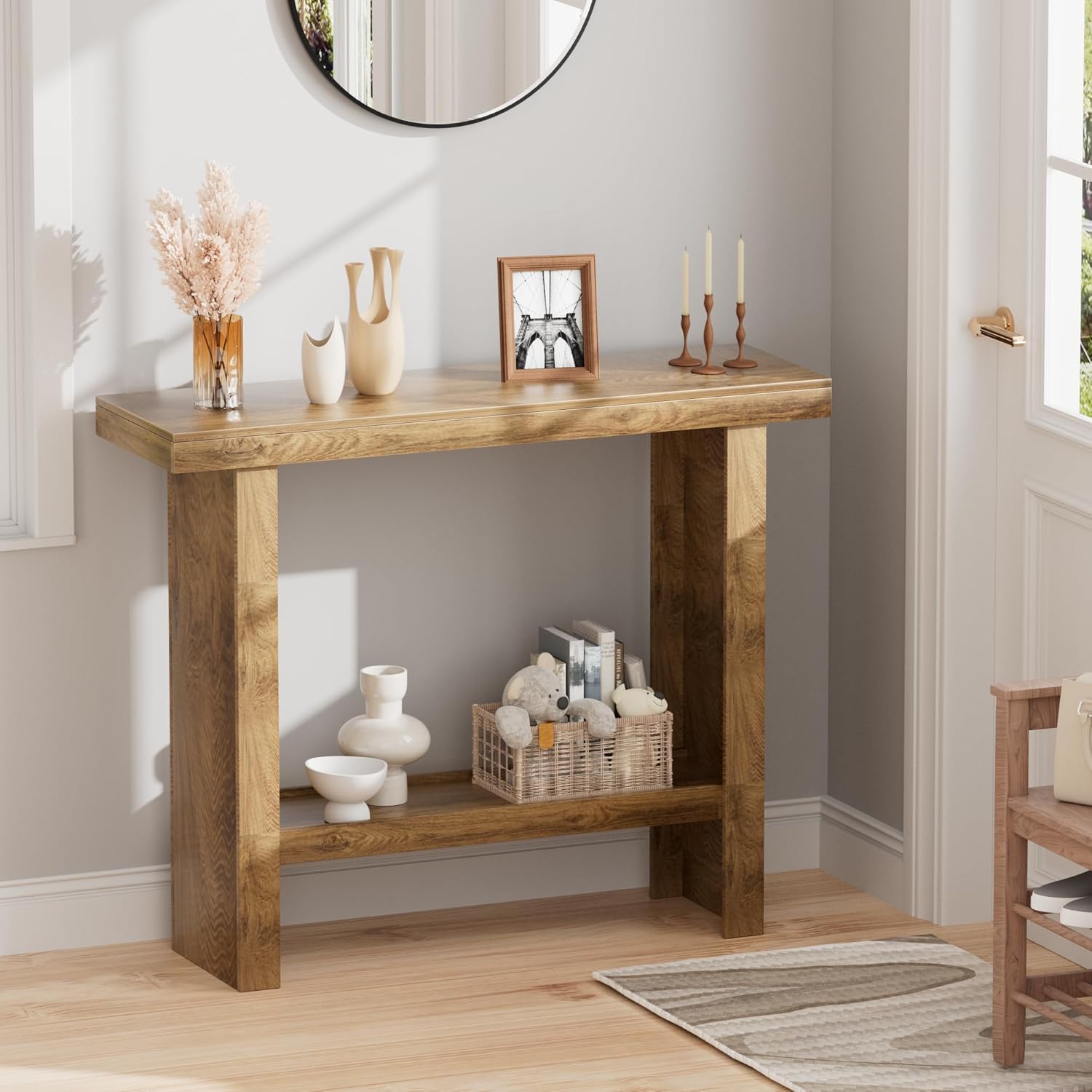 LIFECHOVY Farmhouse Wood Entryway Table Narrow Console Tables with Storage Behind The Couch Sofa, Entrance Side Table with Shelves for Hallway, Living Room, Foyer, Rustic - Image 2