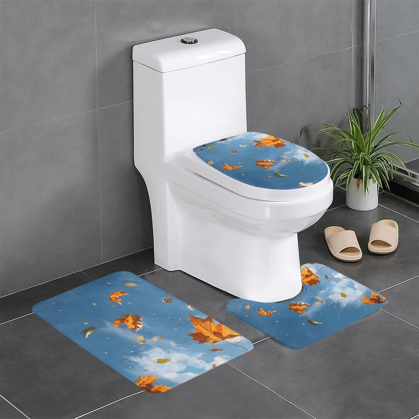 Tapis de salle de bain feuilles d'érable lot de 3 pour décoration de sol de douche