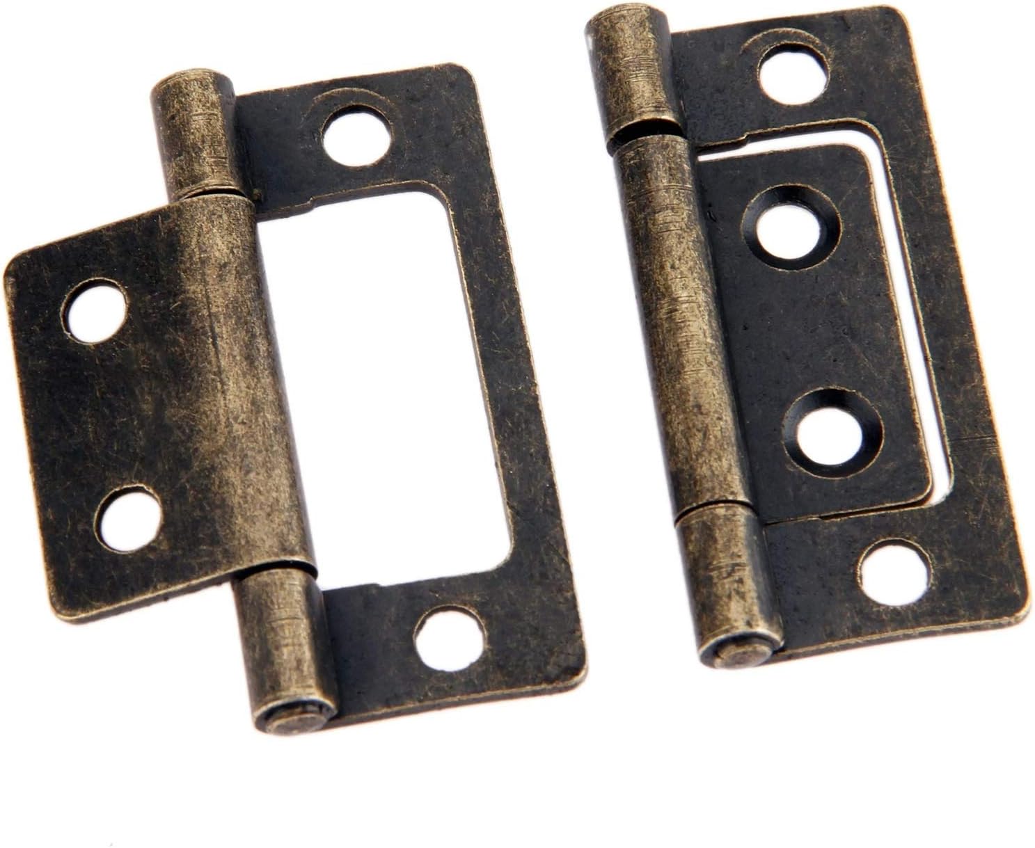 2Pcs 50x24mm Antique Furniture Hinges Cabinet Drawer Door Butt Hinge Decorative Cupboard for Jewelry Wood Box with Screws