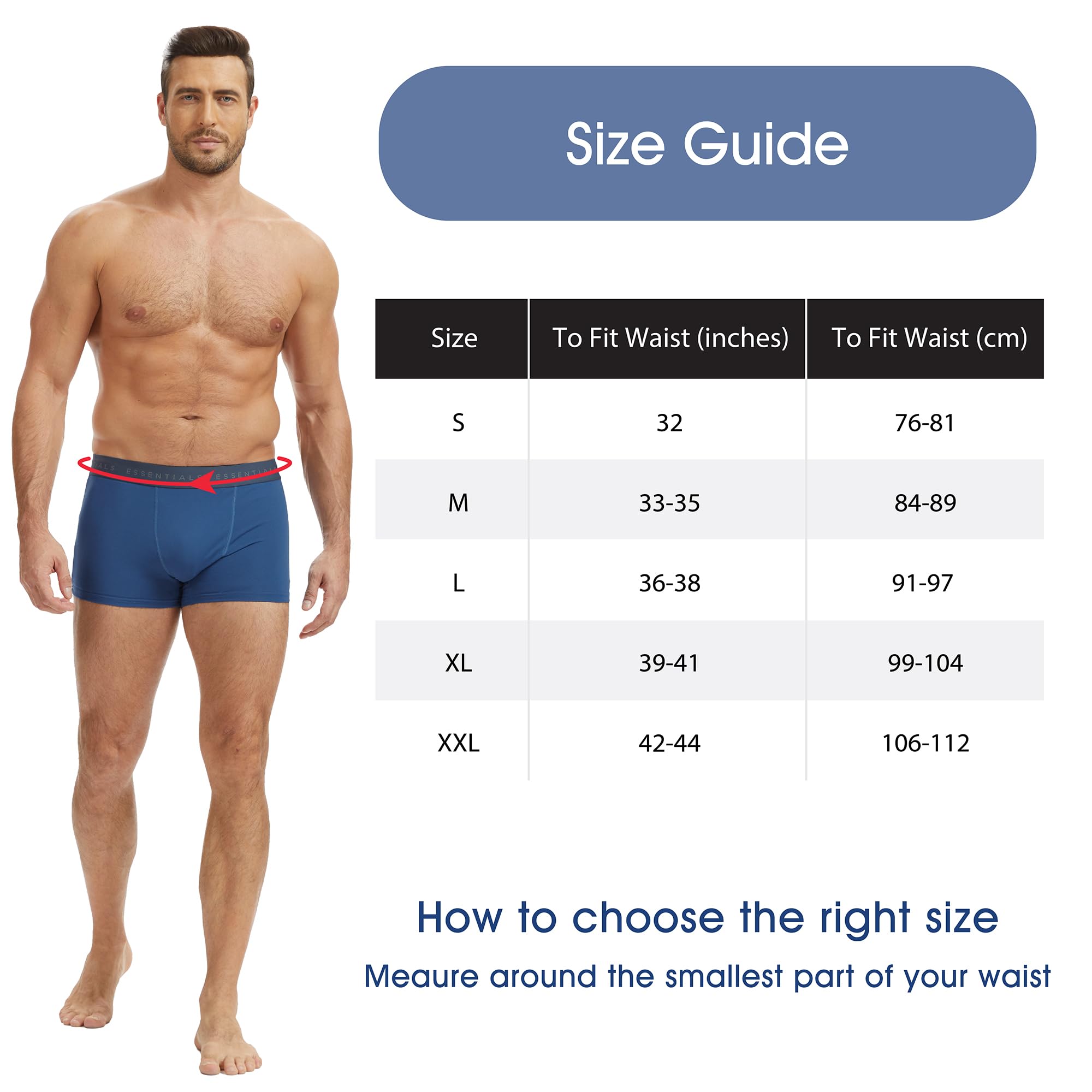 The Essentials Wardrobe Boxer da uomo in microfibra elasticizzata, con comoda fascia elastica in vita, traspirante, senza etichette, comfort a doppio strato, pannello frontale