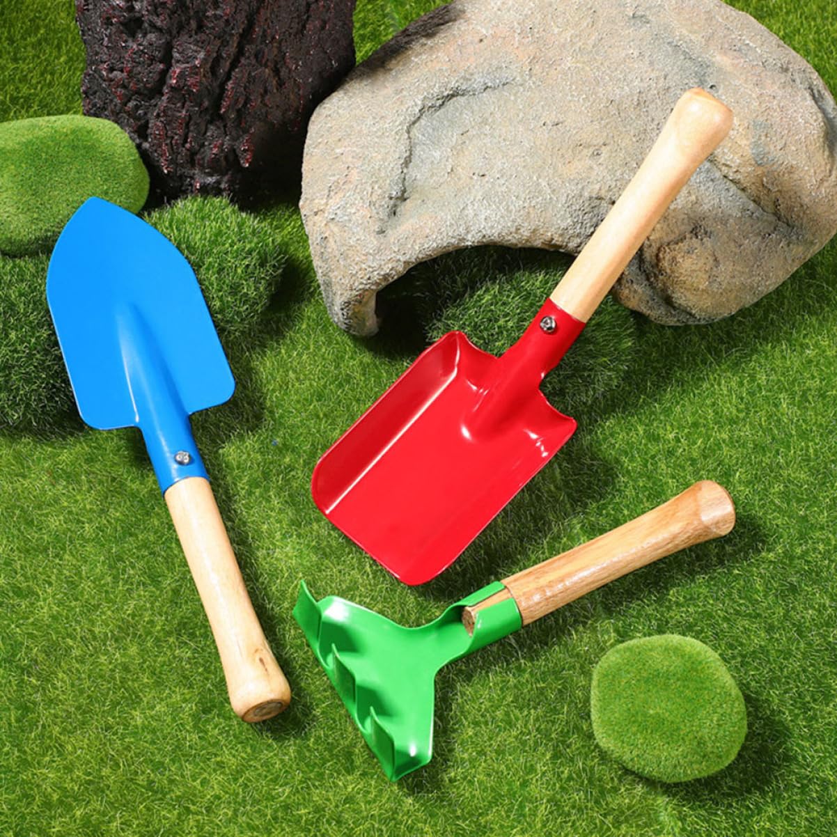JOINPAYA 4Pcs Gardening Tools Garden Shovel Rake Trowel Fork for Planting and Beach Play Gardening Tools for Outdoor Fun