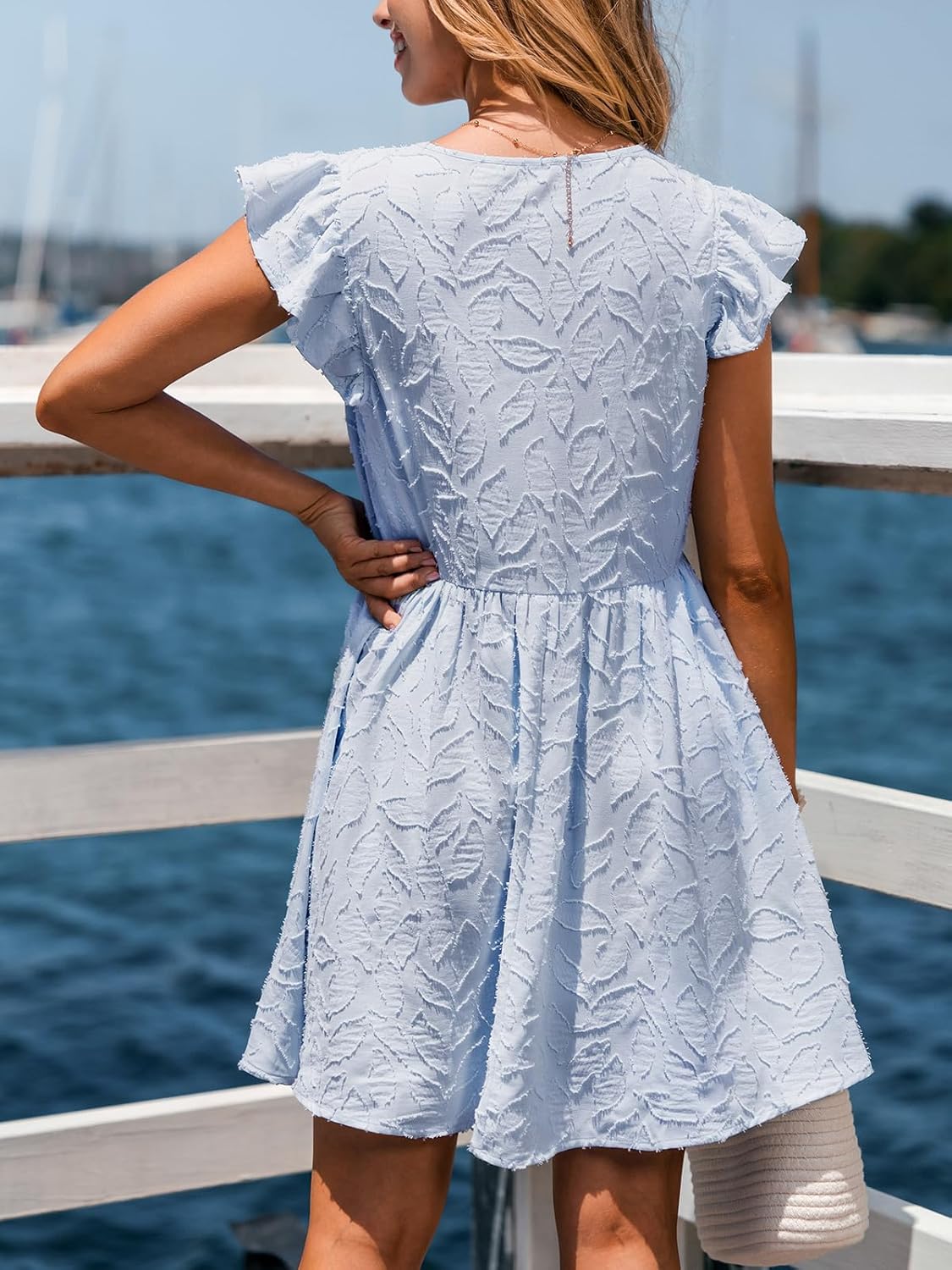 CUPSHE Women's Summer Flutter Sleeve Sundress V Neck Tunic Flowy Mini Dress CasualHoliday Beach Short Dresses - Image 2