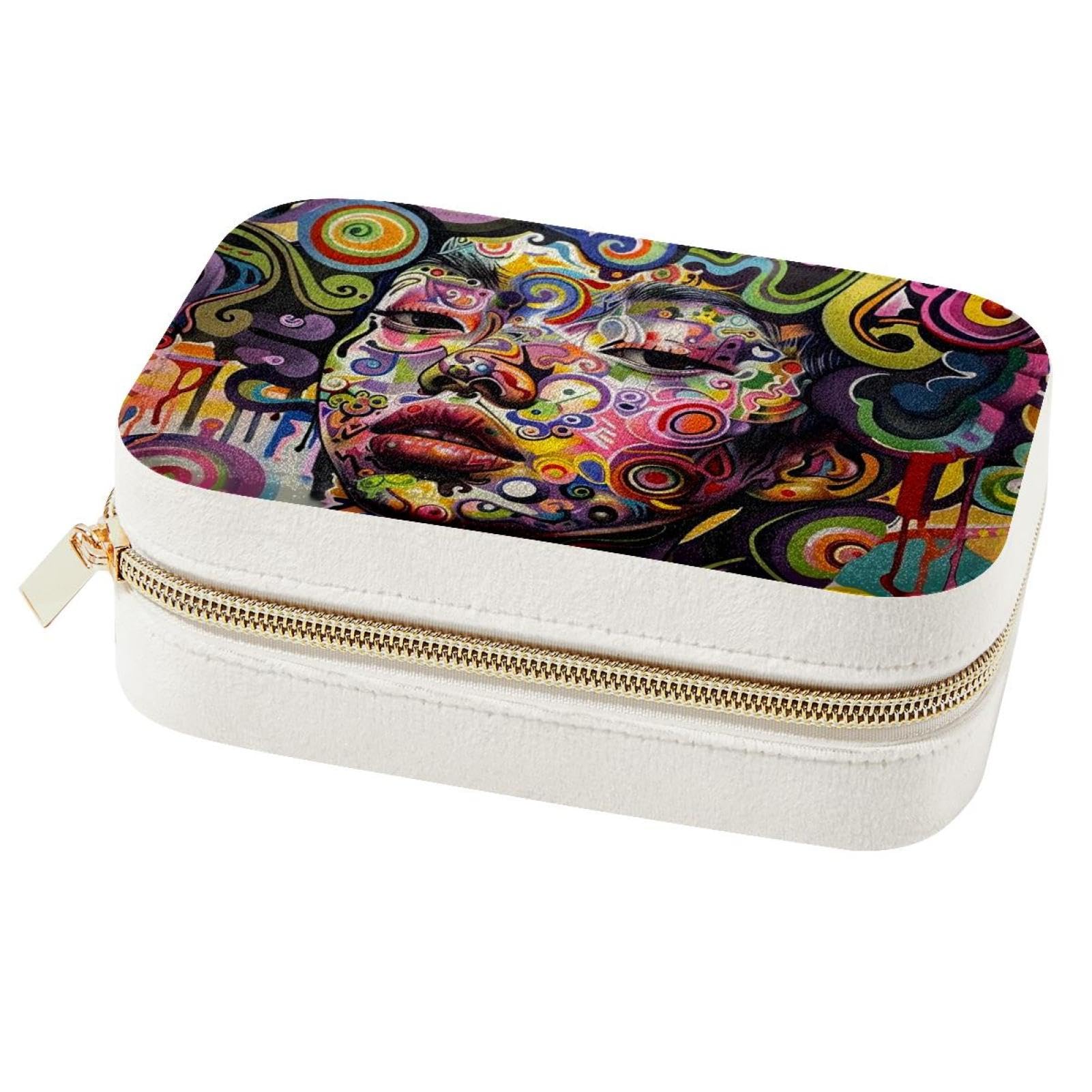 Kengjutesu Women's Multicolored Art Street Woman Jewelry Box Portable Travel Jewelrys Organizer Case Earrings Rings Necklaces Display Storage Holder Boxes For Girls Bridesmaid Gifts
