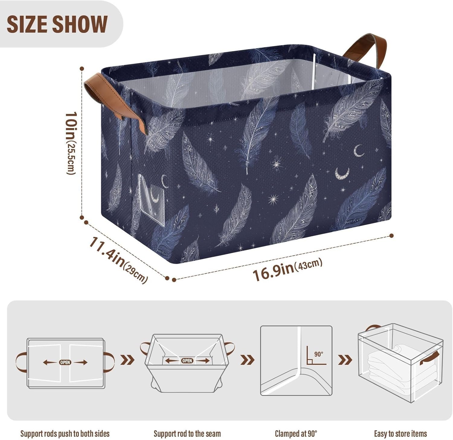 Tarrot Feathers Mystery Decorative Closet Baskets Storage Cube Basket Bins with Handles Cube Storage Containers for Shelves Closet Toys Books