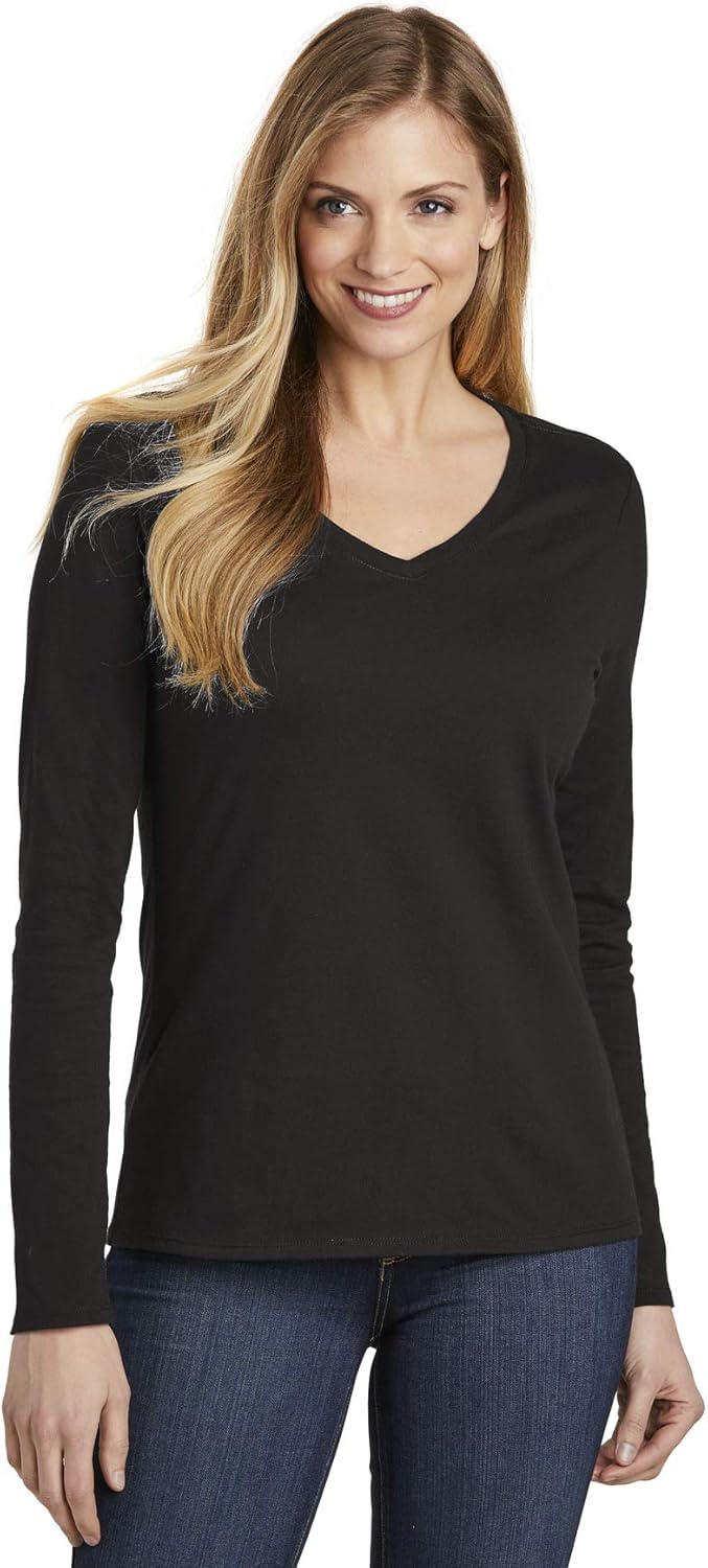 Amazon.com: District ® Women's Very Important Tee ® Long Sleeve V-Neck ...