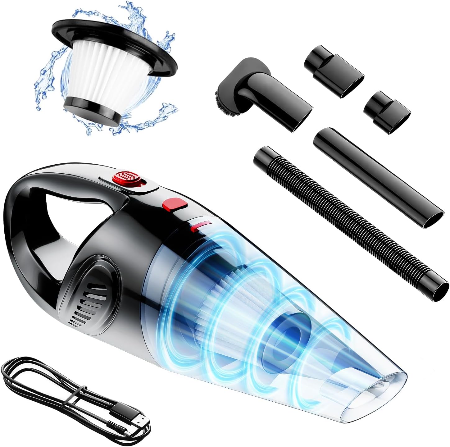 Rechargeable Powerful Handheld Vacuum Cleaner - Lightweight & Low Noise Cordless Vacuum Cleaner Hand Held, Quickly Clean Dust/Hair with Strong Suction