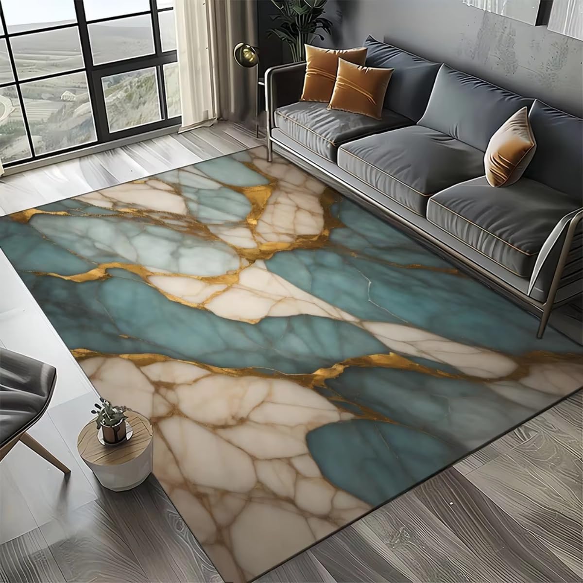 Tapis de zone à motif marbre 3D doux moderne salon chambre 140x200cm