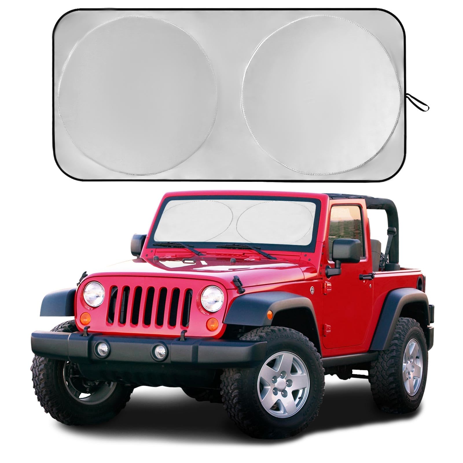 Vepagoo Car Windshield Sun Shade Window Cover Shade Interior Sun Protection 59inX21in（Best for Jeep）, UV Rays and Sun Heat Protector, Keep The Car Interiors Cool, Prevents Dashboard Fade and Crack.
