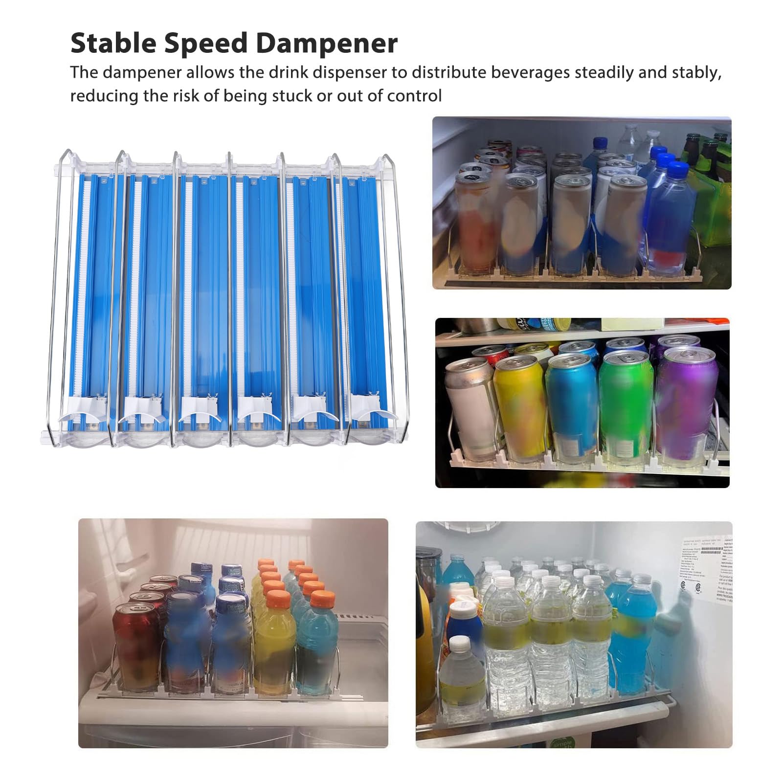 Organizador de bebidas para frigorífico, dispensador de refrescos ajustable de 6 filas ABS, fácil carga, dispensador de latas de refresco deslizante para bebidas (Azul)