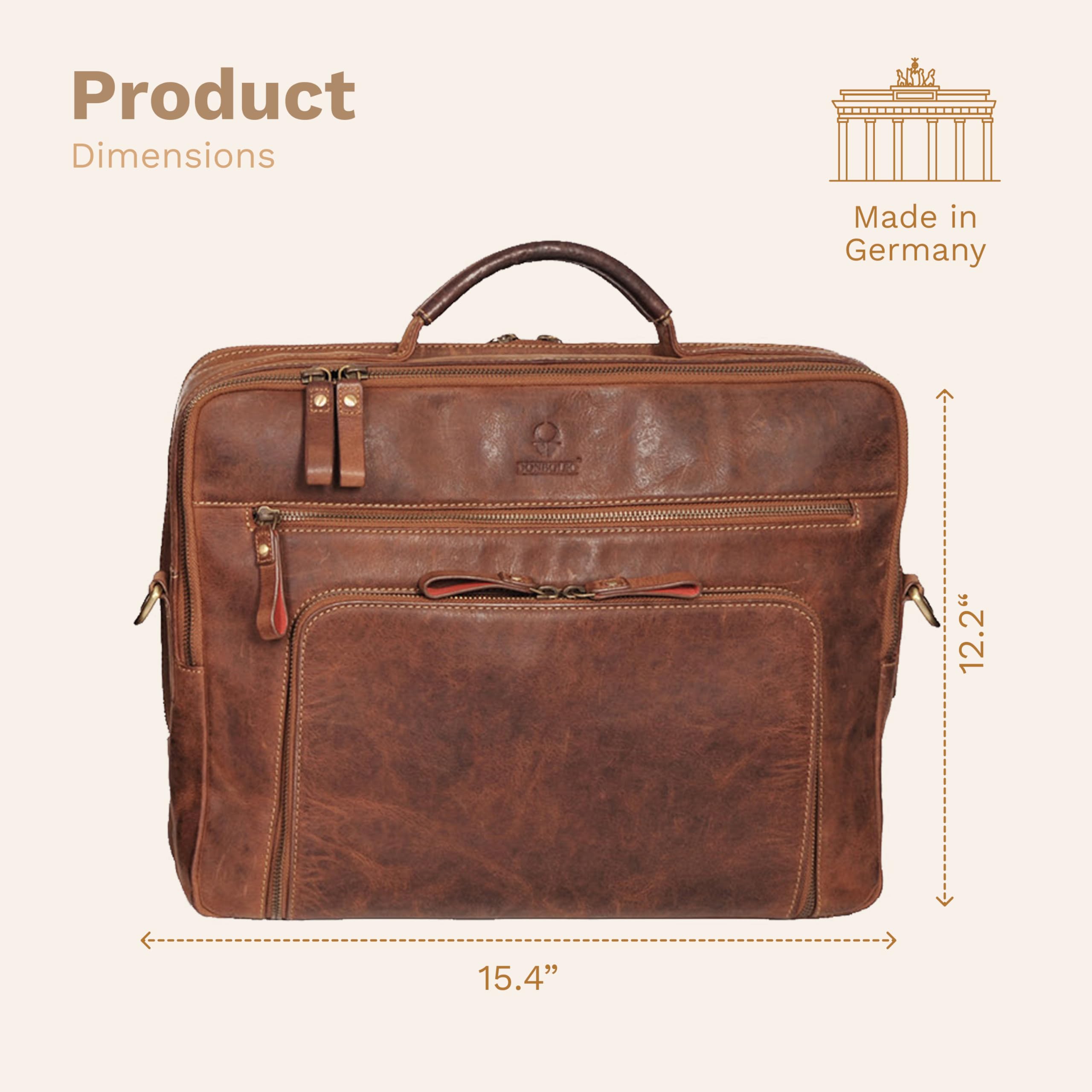 TUSC Premium lederen laptoptassen (14/15,6 inch, Oberon Walnut