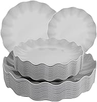 Vista 15 de LIYH - 24 platos de plástico reutilizables, platos irrompibles, platos de plástico festoneados, aptos para lavavajillas, juegos de platos de marfil