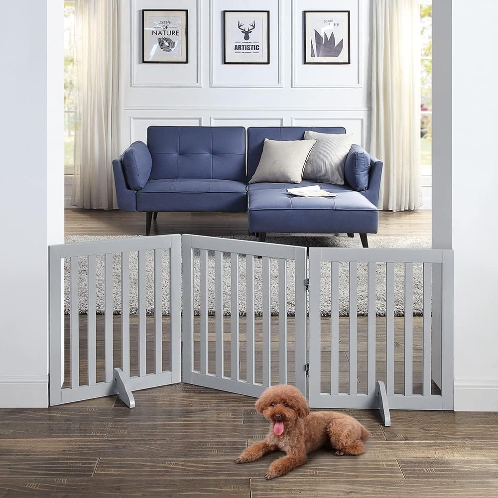 Amazon | unipaws 木製犬用ゲート、折り式バリア、ペット用家具