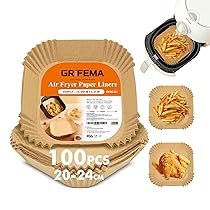 GRIFEMA Carta Forno per Friggitrice ad Aria, BPA Free, Monouso, 5-8 L, Carta per Friggitrice ad Aria Quadrati per Air Fryer, Forno, Padelle, Microonde (100 Pezzi, 20-24 cm)