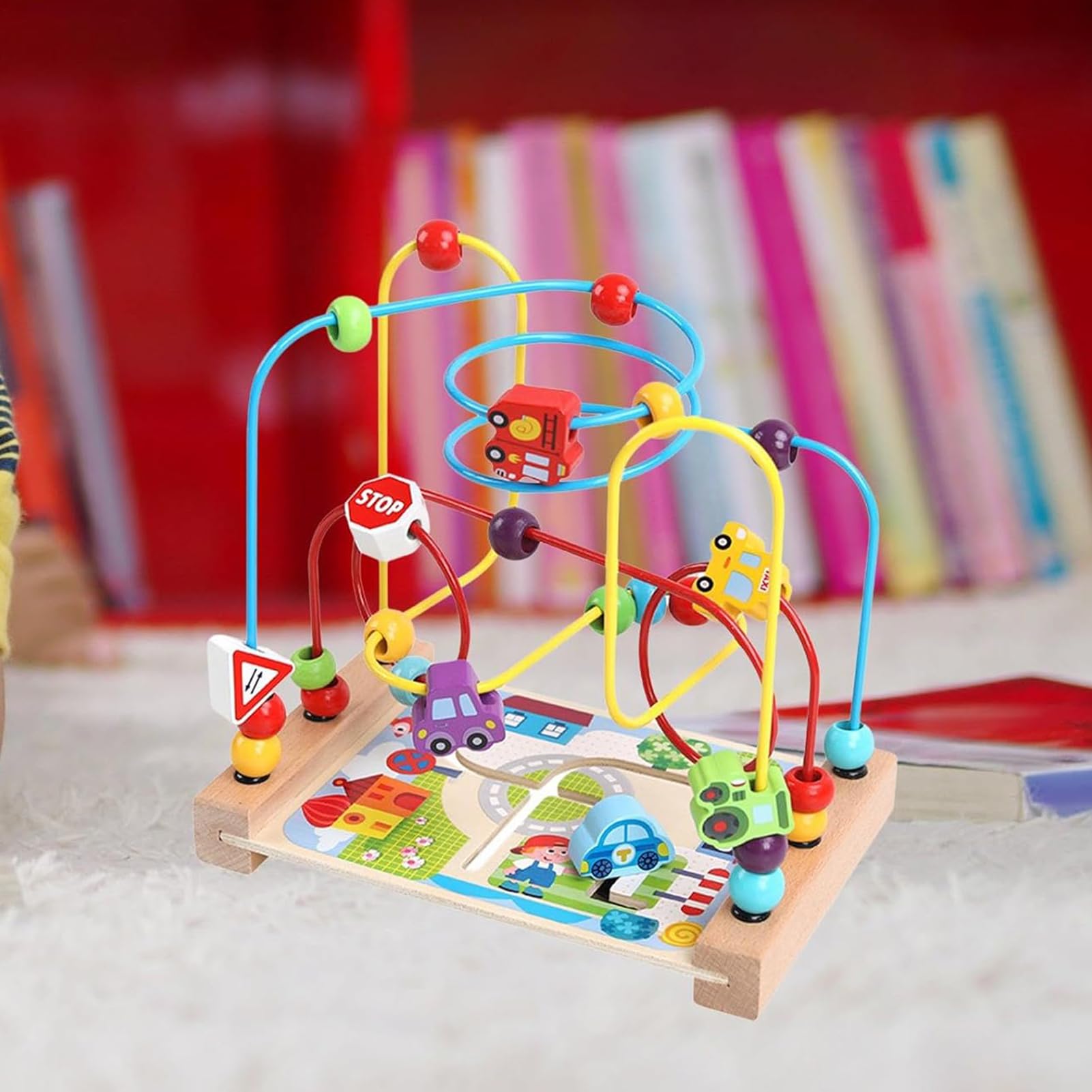 Cuentas para Niños De Madera, Laberinto De Cuentas De Madera, Juego De Pista Sensorial, con Construcción De Madera Premium Y Seguro, 20.5x5x22cm, para Niños, Niñas De 1 A 3 Años