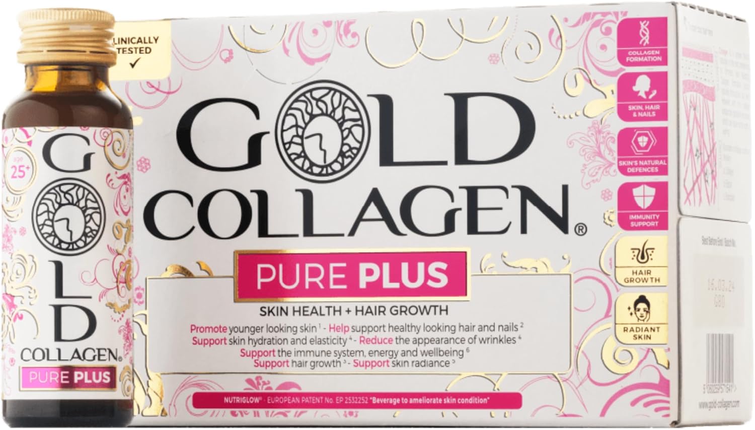 GOLD COLLAGEN Pure Plus Gehydrolyseerde zeecollageen, biotine voor haar en nagels, hormonaal en immuunbalancerend evenwicht met vitamine C en hyaluronzuur, 1 doos, 10 flessen à 50 ml GOLD COLLAGEN Pure Plus Gehydrolyseerde zeecollageen, biotine voor haar en nagels, hormonaal en immuunbalancerend evenwicht met vitamine C en hyaluronzuur, 1 doos, 10 flessen à 50 ml