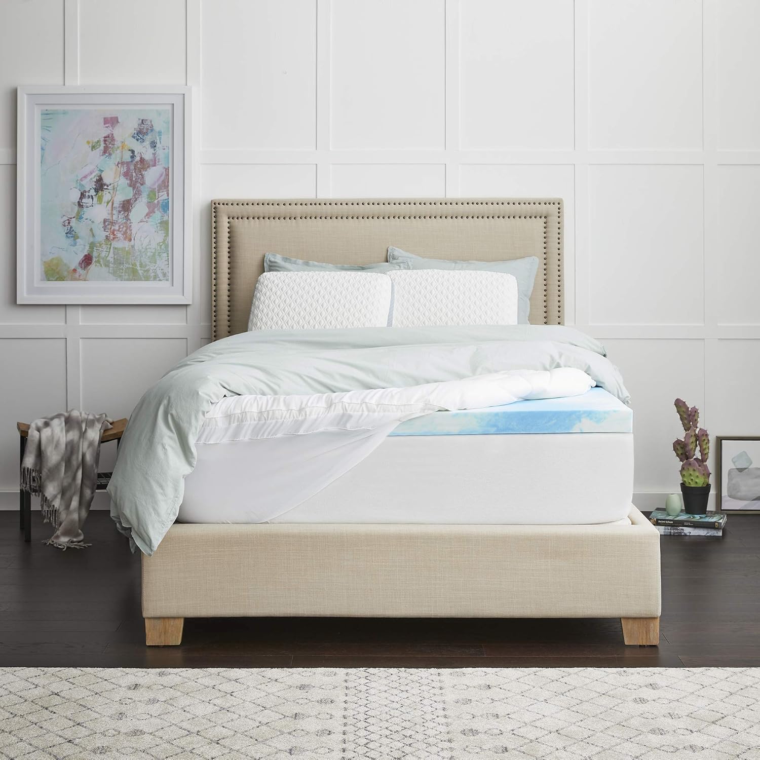Sealy 4" SealyChill™ Gel + Comfort Memory Foam Mattress Topper with Pillowtop Washable Allergen Resistant Cover, Queen (F02-00161-QN0), White