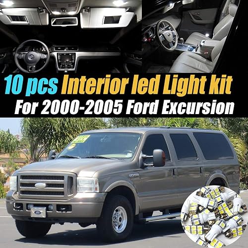 Paquete de 10 bombillas LED de 6000 K para interior de automóvil, color blanco superblanco, compatible con Ford Excursion 2000-2005
