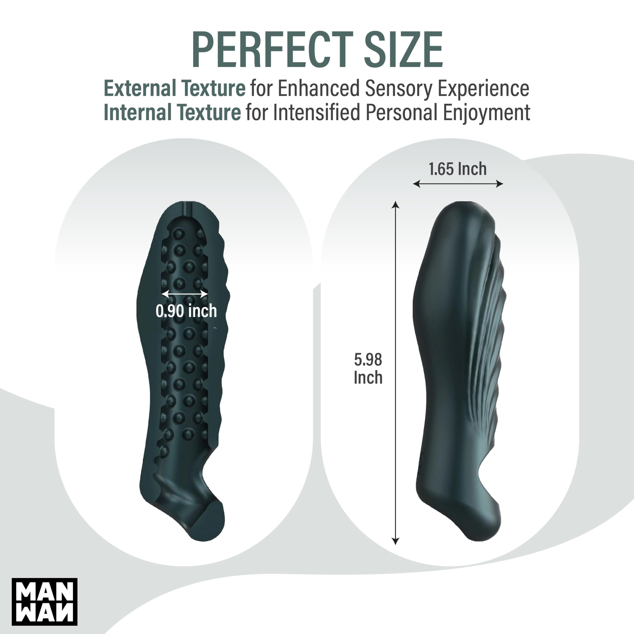 Man WAN Ryzer – Masturbatore Maschile & Guaina Peniena in Silicone Morbido, Sextoy Maschile con Interno ed Esterno Testurizzati, Anello Penieno Integrato, Aumento della Circonferenza - Gris Foncé