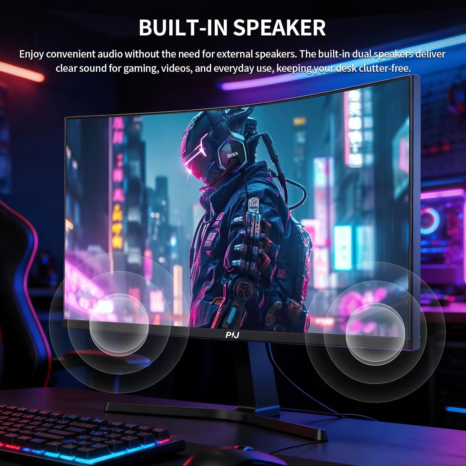 PIJ 27 Inch Curved Gaming Monitor 250Hz, FHD 1080p PC Screen Built-in Speakers, 1800R Computer Monitor with FreeSync, DisplayPort, HDMI, Wall Mountable, Eye Care for Home Office & Gaming