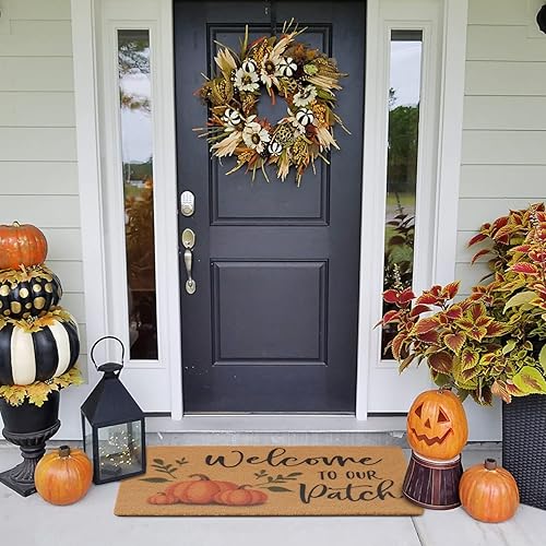 Miniatura 9 de UINI Tapete para puerta de otoño, tapete de bienvenida de calabaza para interiores y exteriores, bienvenido a nuestro parche, tapete antideslizante