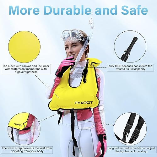 Miniatura 9 de Faxpot - Chaleco de esnórquel, chaleco de natación inflable portátil para adultos, chaleco de buceo, surf, chaleco de esnórquel ajustable, chaqueta